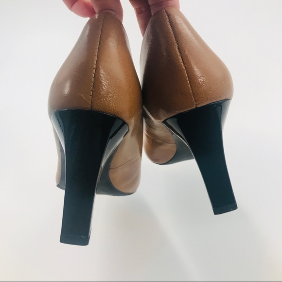 Franco Sarto Fynn Tan Leather Black Patent Toe Color-block 3” Heel - Picture 4 of 6